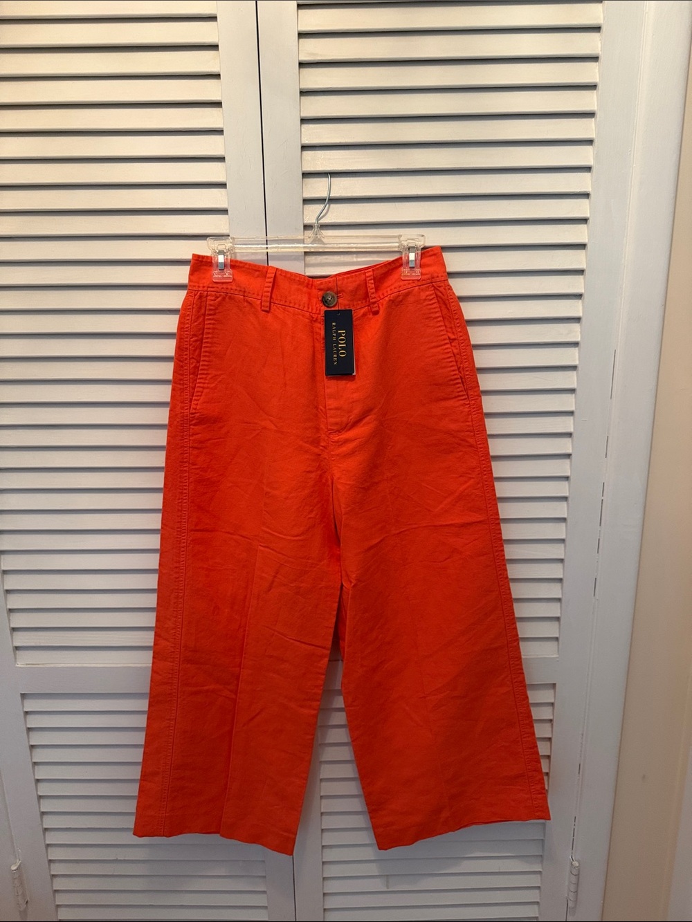 NWT POLO Ralph Lauren Bright Orange Wide Leg Pants linen/cotton 8